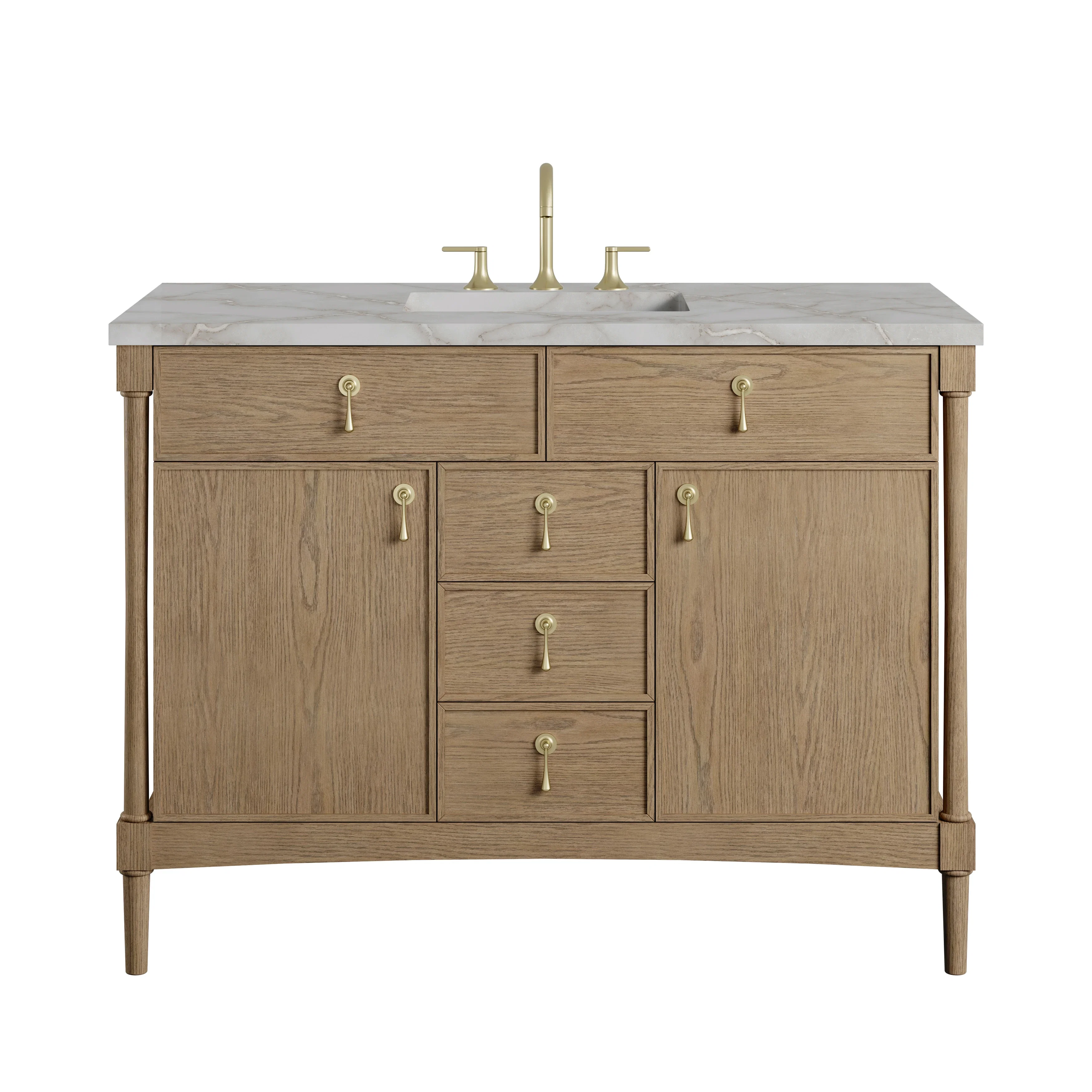 Kinnsden 48" Single Vanity, Weathered Oak w/ 3 CM Victorian Silver Silestone Top