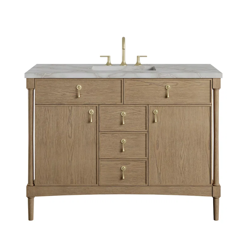 Kinnsden 48" Single Vanity, Weathered Oak w/ 3 CM Victorian Silver Silestone Top