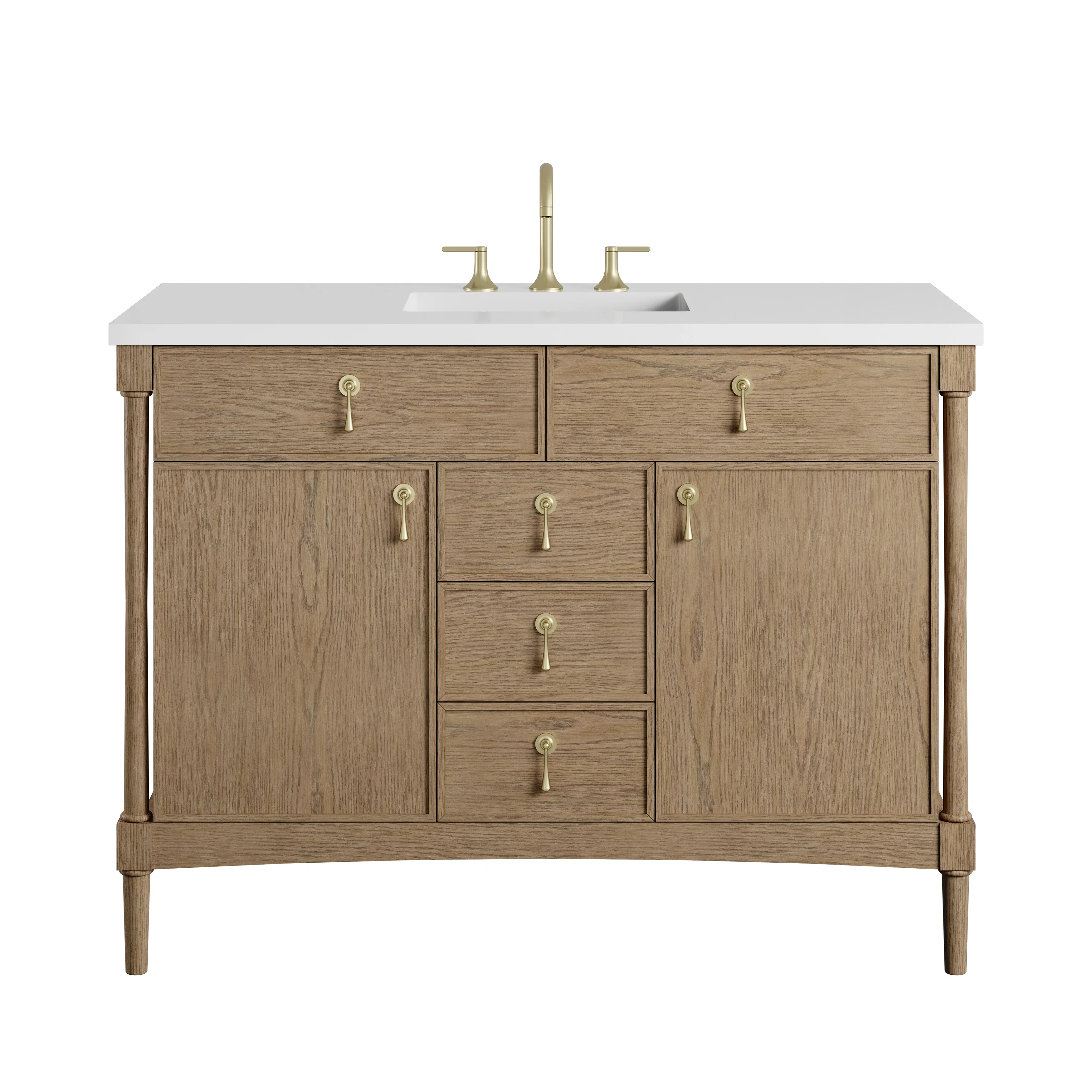 Kinnsden 48" Single Vanity, Weathered Oak w/ 3 CM White Zeus Silestone Top