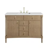 Kinnsden 48" Single Vanity, Weathered Oak w/ 3 CM White Zeus Silestone Top