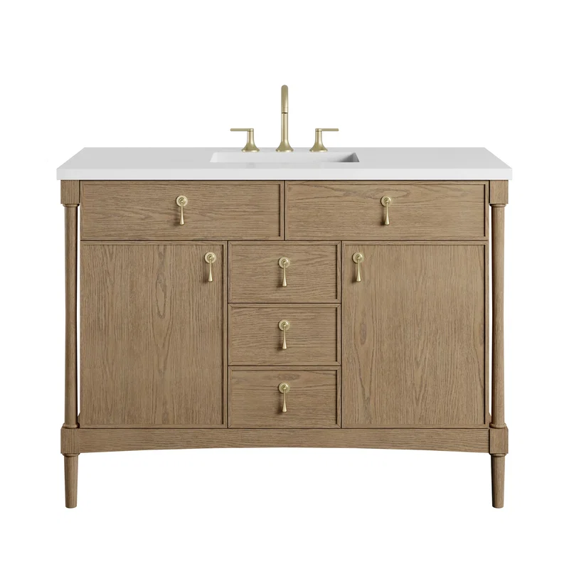 Kinnsden 48" Single Vanity, Weathered Oak w/ 3 CM White Zeus Silestone Top
