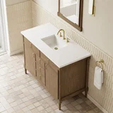 Kinnsden 48" Single Vanity, Weathered Oak w/ 3 CM White Zeus Silestone Top