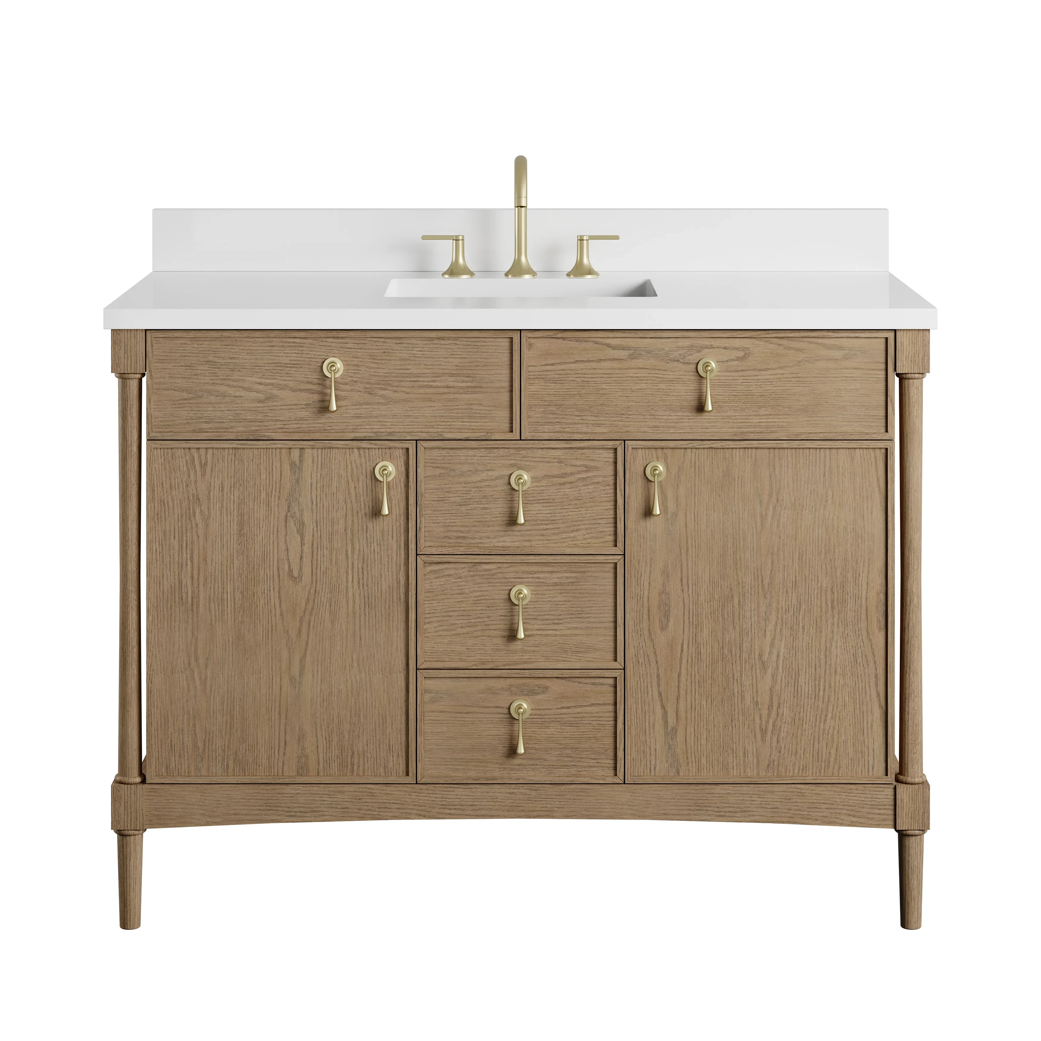 Kinnsden 48" Single Vanity, Weathered Oak w/ 3 CM White Zeus Silestone Top