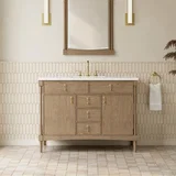 Kinnsden 48" Single Vanity, Weathered Oak w/ 3 CM White Zeus Silestone Top