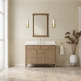 Kinnsden 48" Single Vanity, Weathered Oak w/ 3 CM White Zeus Silestone Top