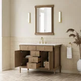 Kinnsden 48" Single Vanity, Weathered Oak w/ 3 CM White Zeus Silestone Top