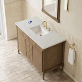 Kinnsden 48" Single Vanity, Weathered Oak w/ 3 CM Eternal Jasmine Pearl Silestone Top w/FreePower Wireless Charger