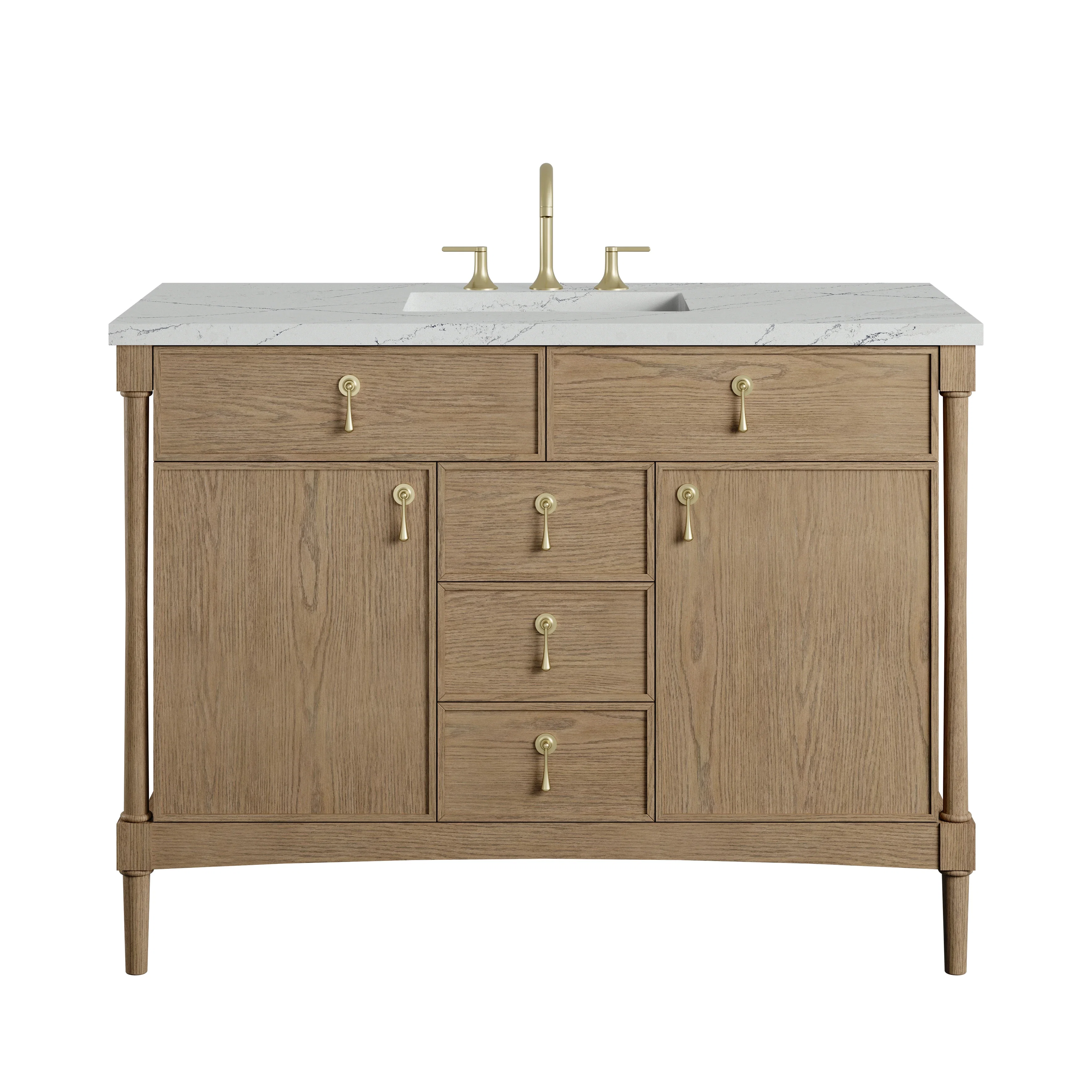 Kinnsden 48" Single Vanity, Weathered Oak w/ 3 CM Ethereal Noctis Silestone Top w/FreePower Wireless Charger