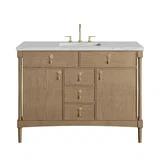 Kinnsden 48" Single Vanity, Weathered Oak w/ 3 CM Ethereal Noctis Silestone Top w/FreePower Wireless Charger