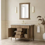 Kinnsden 48" Single Vanity, Weathered Oak w/ 3 CM Ethereal Noctis Silestone Top w/FreePower Wireless Charger