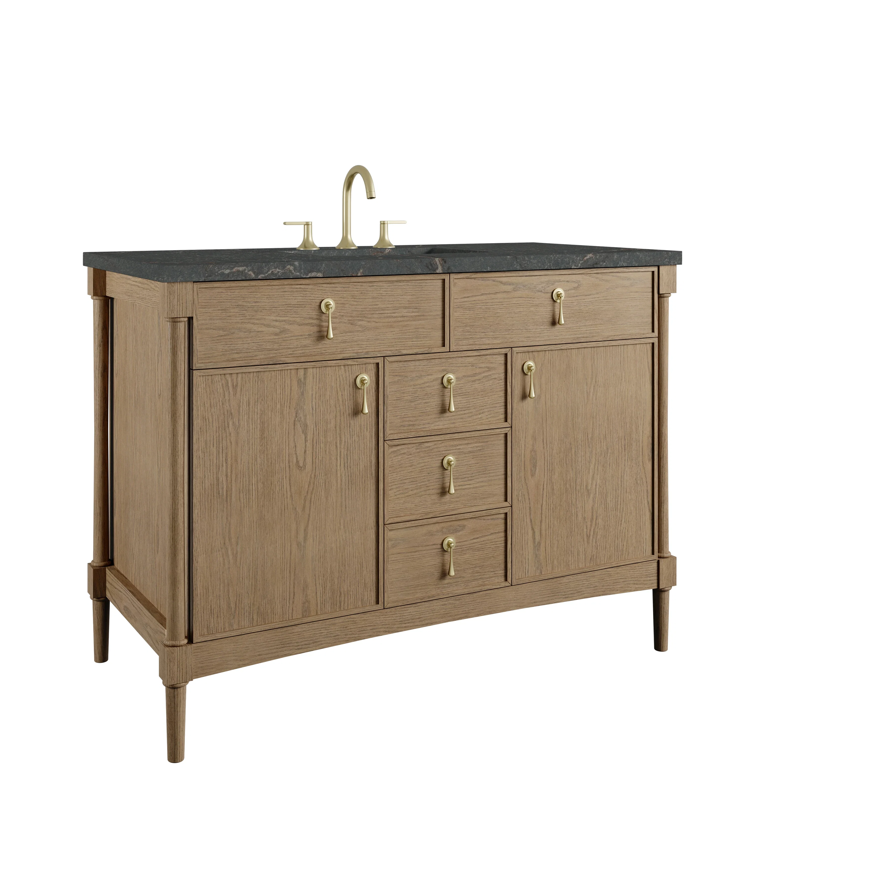 Kinnsden 48" Single Vanity, Weathered Oak w/ 3 CM Parisien Bleu Silestone Top w/FreePower Wireless Charger