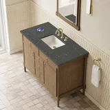 Kinnsden 48" Single Vanity, Weathered Oak w/ 3 CM Parisien Bleu Silestone Top w/FreePower Wireless Charger