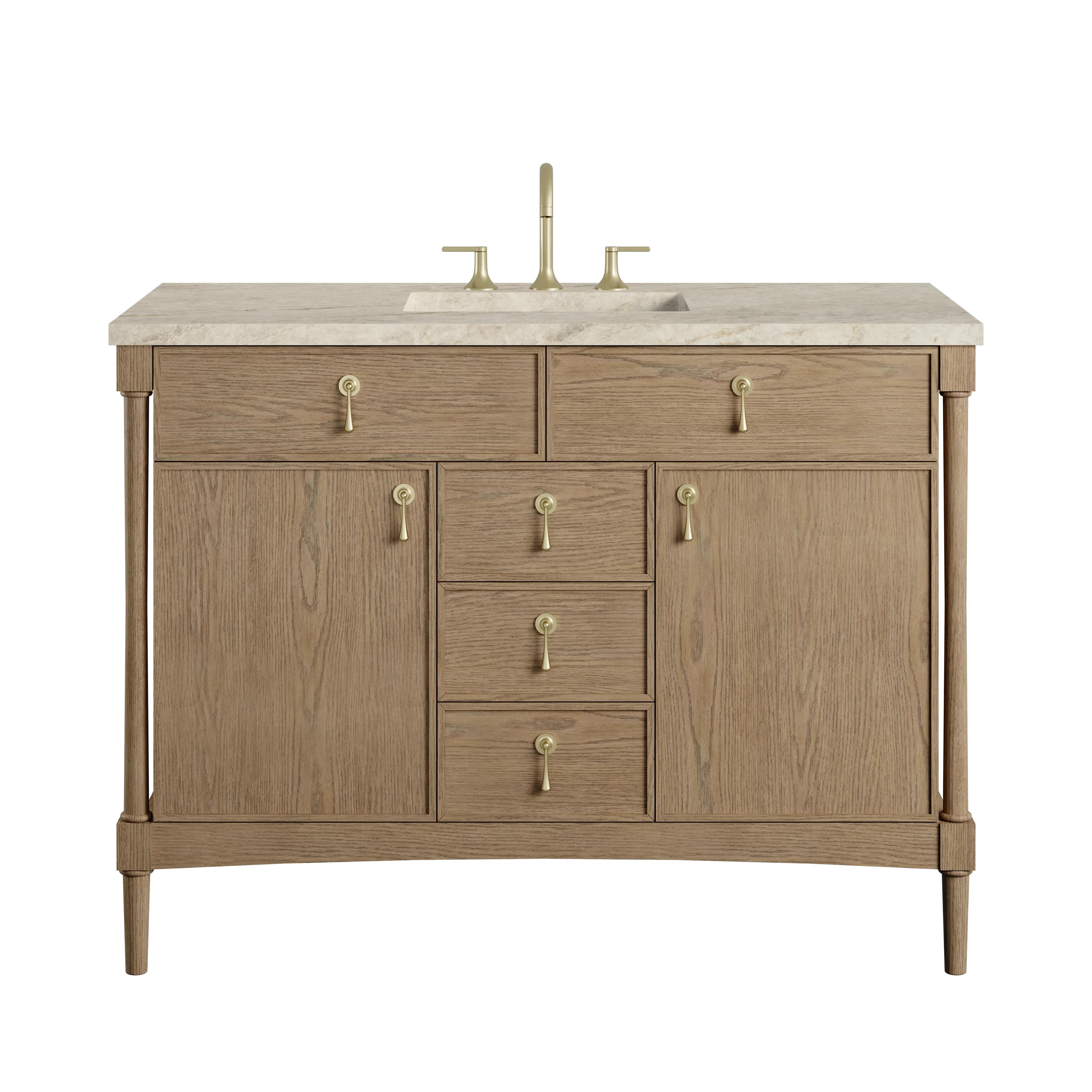 Kinnsden 48" Single Vanity, Weathered Oak w/ 3 CM Tajnar Eclos Top w/FreePower Wireless Charger