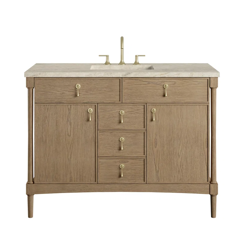Kinnsden 48" Single Vanity, Weathered Oak w/ 3 CM Tajnar Eclos Top w/FreePower Wireless Charger