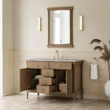 Kinnsden 48" Single Vanity, Weathered Oak w/ 3 CM Victorian Silver Silestone Top w/FreePower Wireless Charger