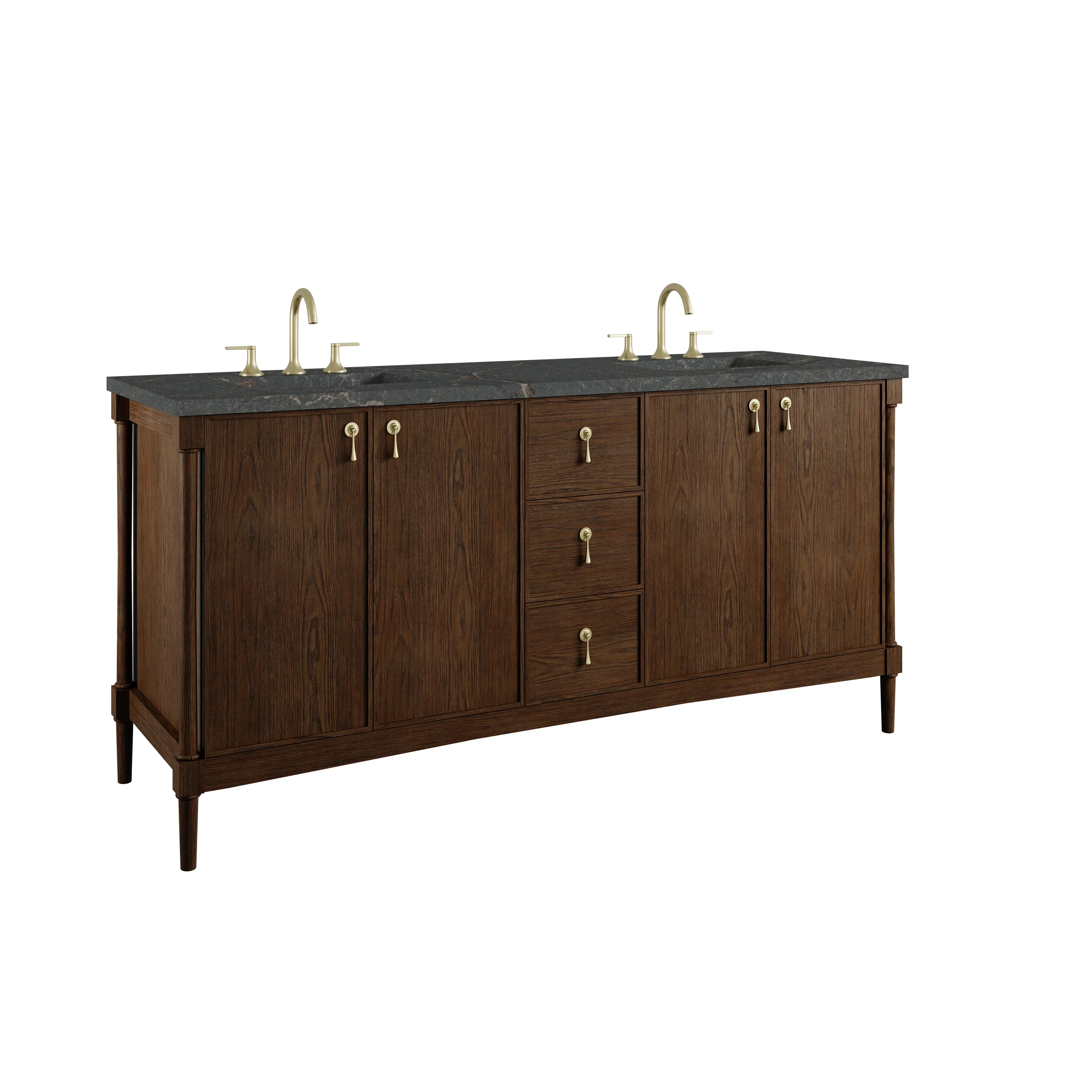 Kinnsden 72" Double Vanity, Sable Oak w/ 3 CM Parisien Bleu Silestone Top