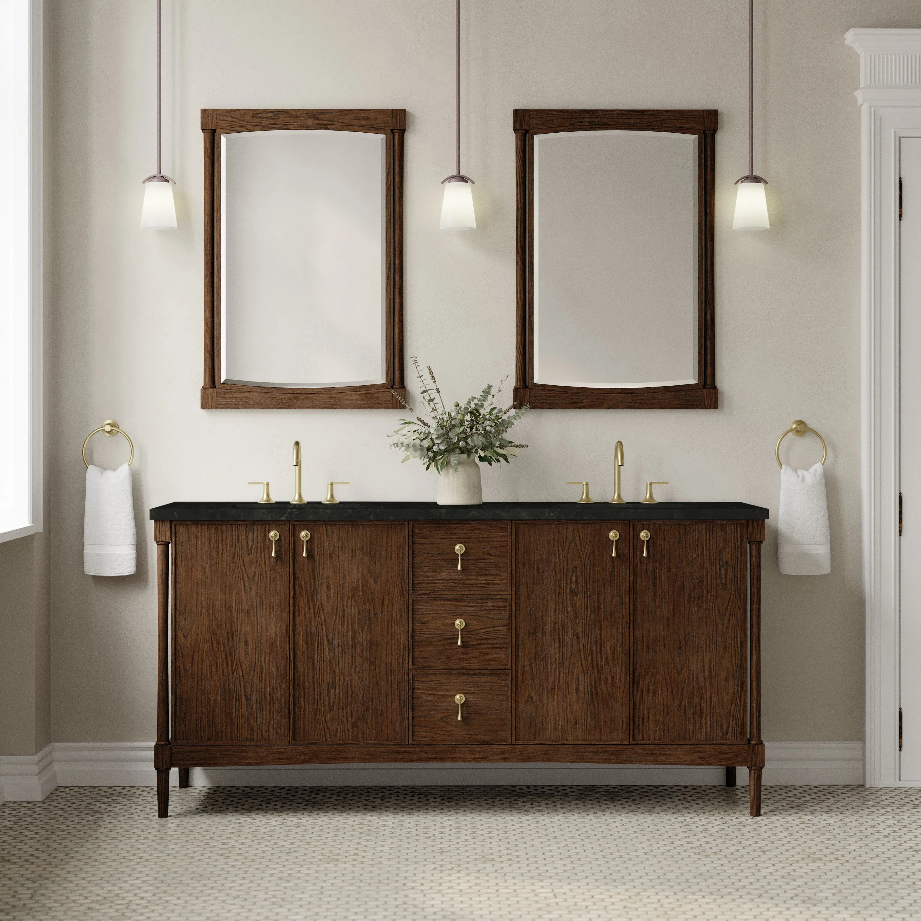 Kinnsden 72" Double Vanity, Sable Oak w/ 3 CM Phantome Eclos Top