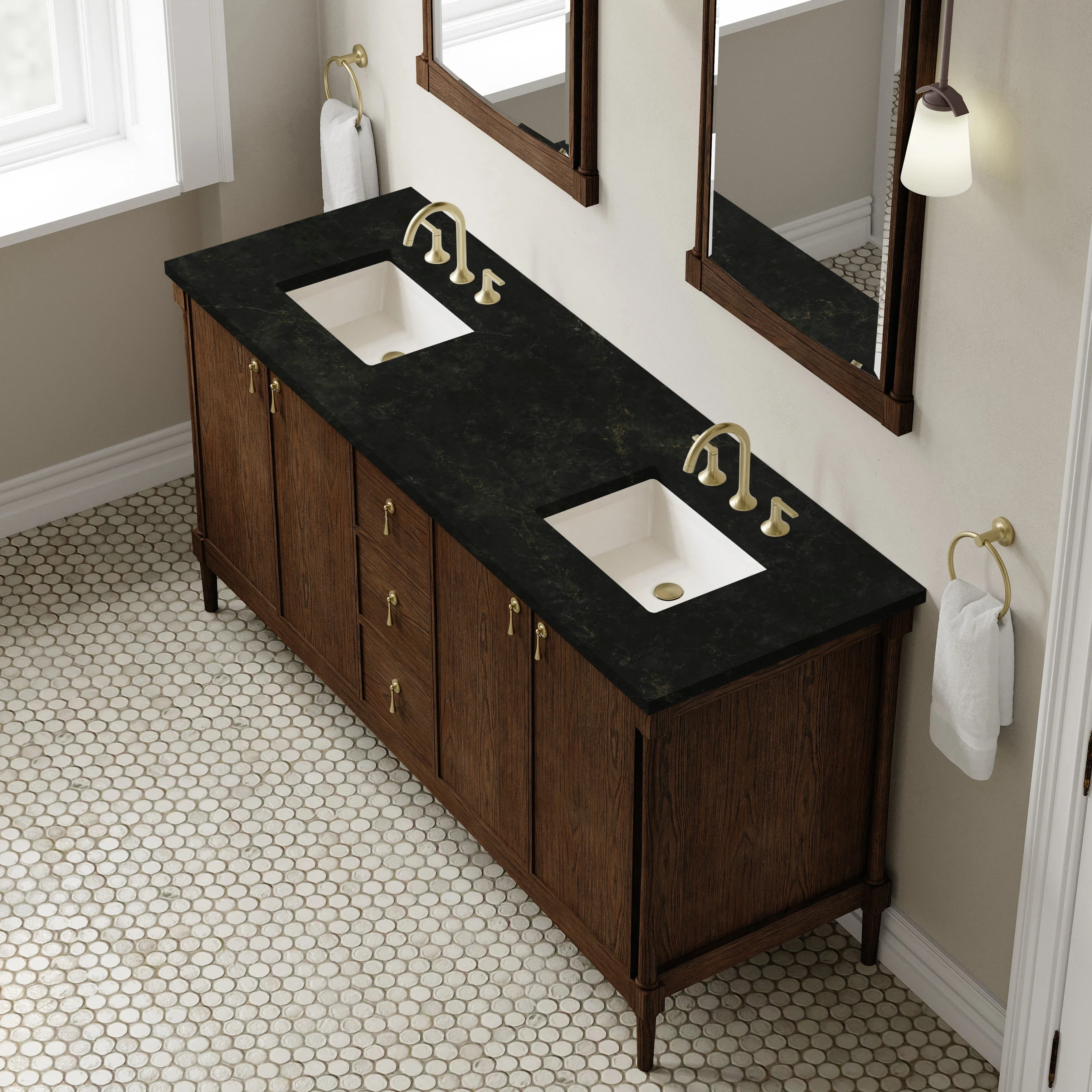 Kinnsden 72" Double Vanity, Sable Oak w/ 3 CM Phantome Eclos Top