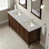 Kinnsden 72" Double Vanity, Sable Oak w/ 3 CM Victorian Silver Silestone Top