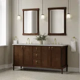 Kinnsden 72" Double Vanity, Sable Oak w/ 3 CM Eternal Jasmine Pearl Silestone Top w/FreePower Wireless Charger