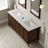 Kinnsden 72" Double Vanity, Sable Oak w/ 3 CM Eternal Jasmine Pearl Silestone Top w/FreePower Wireless Charger