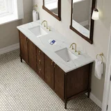 Kinnsden 72" Double Vanity, Sable Oak w/ 3 CM Ethereal Noctis Silestone Top w/FreePower Wireless Charger