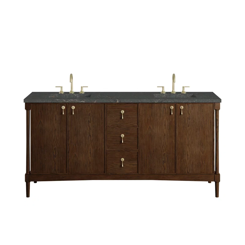 Kinnsden 72" Double Vanity, Sable Oak w/ 3 CM Parisien Bleu Silestone Top w/FreePower Wireless Charger
