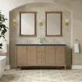 Kinnsden 72" Double Vanity, Weathered Oak w/ 3 CM Charcoal Soapstone Silestone Top