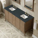 Kinnsden 72" Double Vanity, Weathered Oak w/ 3 CM Charcoal Soapstone Silestone Top