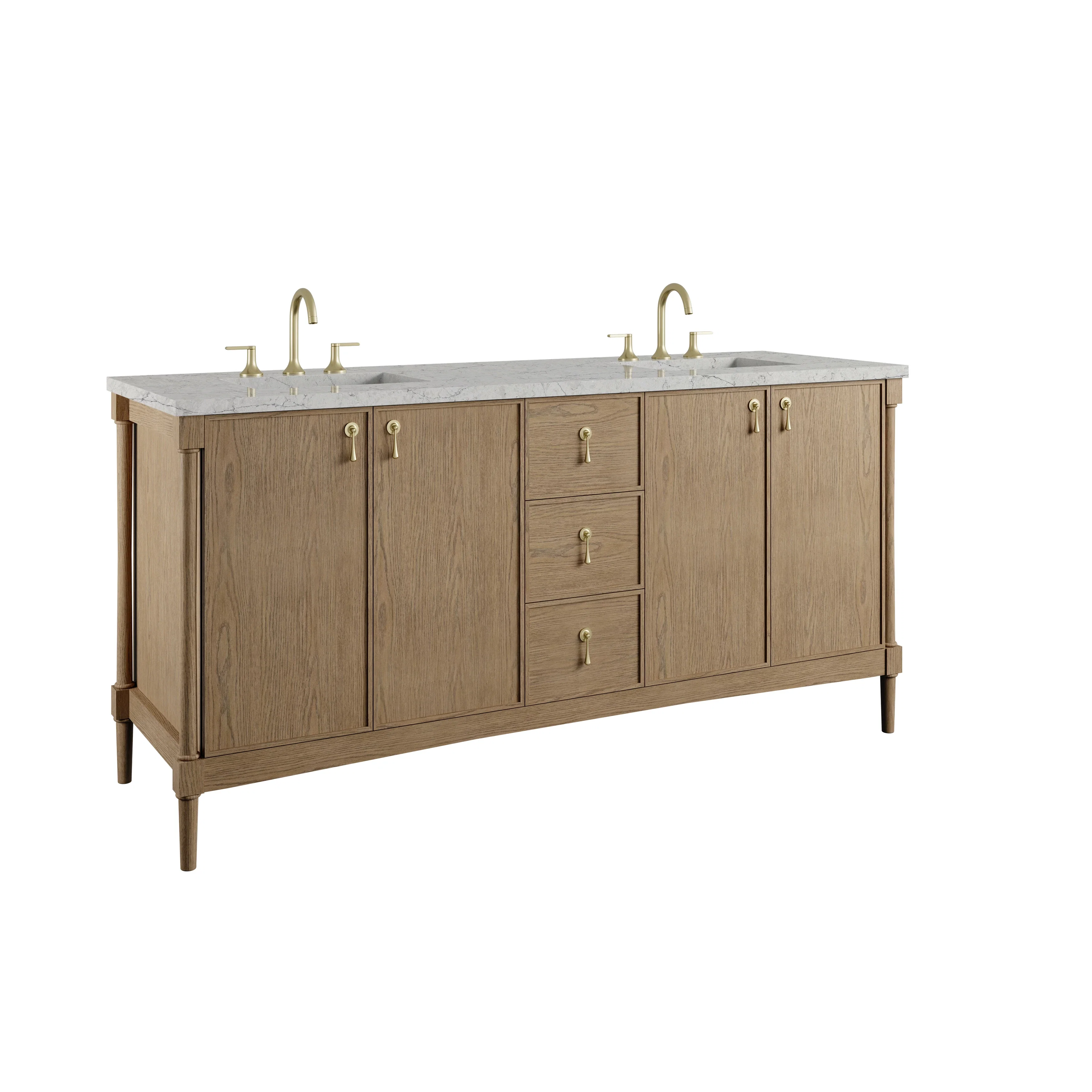 Kinnsden 72" Double Vanity, Weathered Oak w/ 3 CM Eternal Jasmine Pearl Silestone Top