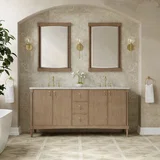 Kinnsden 72" Double Vanity, Weathered Oak w/ 3 CM Eternal Jasmine Pearl Silestone Top