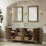 Kinnsden 72" Double Vanity, Weathered Oak w/ 3 CM Eternal Jasmine Pearl Silestone Top