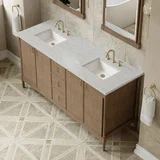 Kinnsden 72" Double Vanity, Weathered Oak w/ 3 CM Eternal Jasmine Pearl Silestone Top