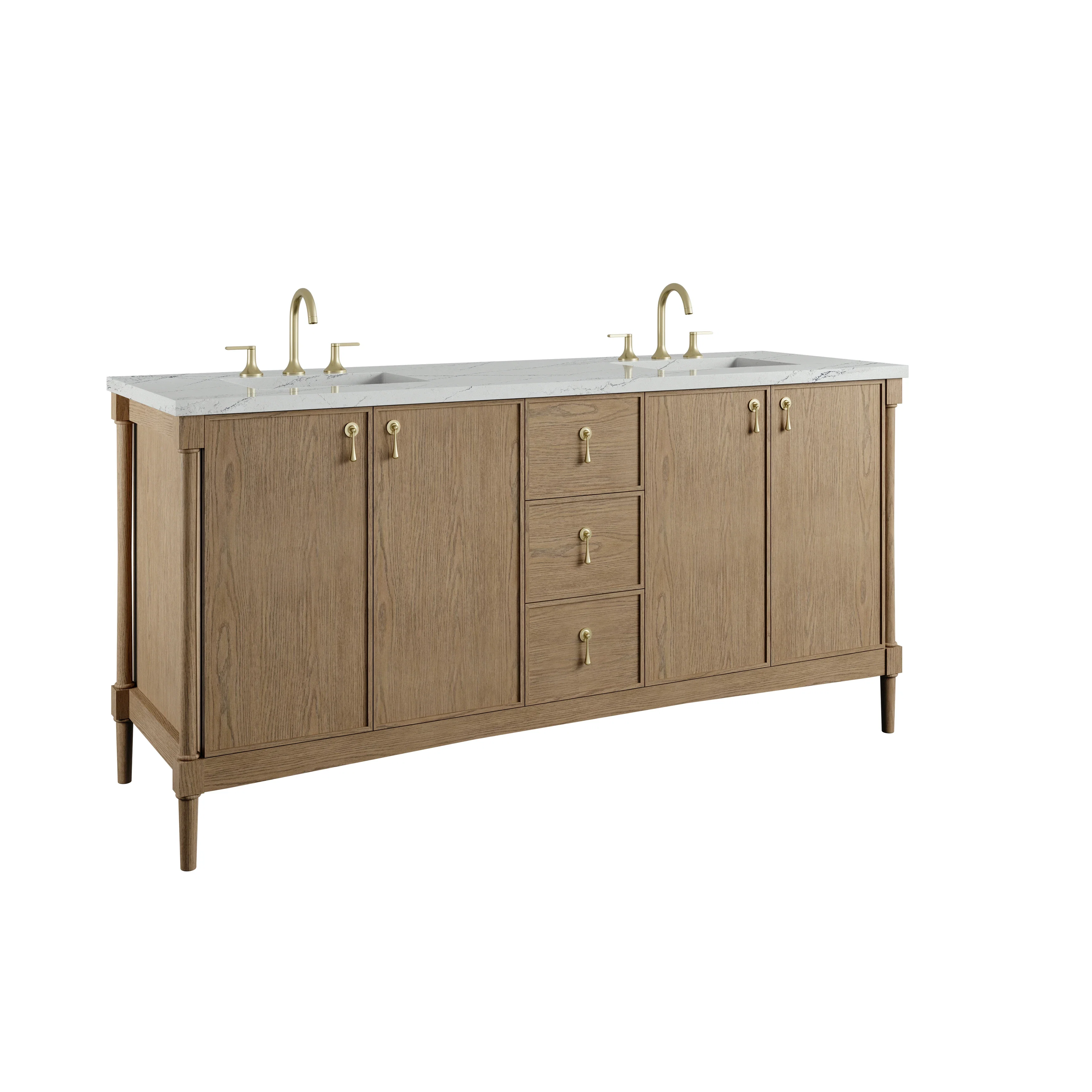 Kinnsden 72" Double Vanity, Weathered Oak w/ 3 CM Ethereal Noctis Silestone Top