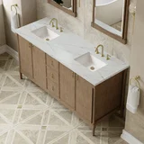 Kinnsden 72" Double Vanity, Weathered Oak w/ 3 CM Ethereal Noctis Silestone Top
