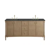 Kinnsden 72" Double Vanity, Weathered Oak w/ 3 CM Parisien Bleu Silestone Top