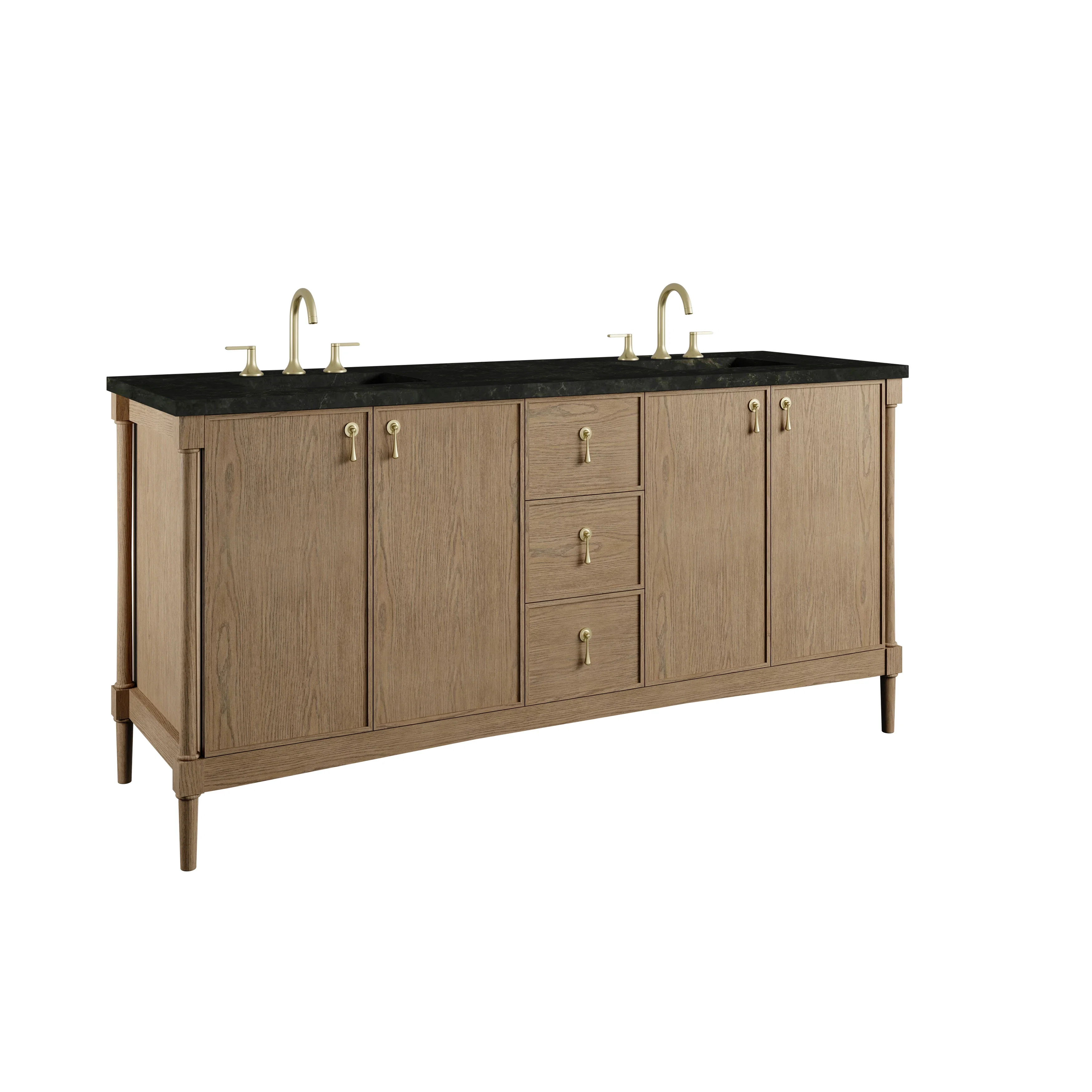 Kinnsden 72" Double Vanity, Weathered Oak w/ 3 CM Phantome Eclos Top