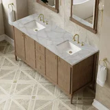 Kinnsden 72" Double Vanity, Weathered Oak w/ 3 CM Victorian Silver Silestone Top