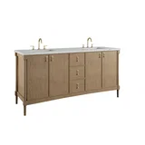 Kinnsden 72" Double Vanity, Weathered Oak w/ 3 CM Ethereal Noctis Silestone Top w/FreePower Wireless Charger