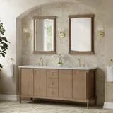 Kinnsden 72" Double Vanity, Weathered Oak w/ 3 CM Ethereal Noctis Silestone Top w/FreePower Wireless Charger