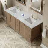 Kinnsden 72" Double Vanity, Weathered Oak w/ 3 CM Ethereal Noctis Silestone Top w/FreePower Wireless Charger