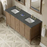 Kinnsden 72" Double Vanity, Weathered Oak w/ 3 CM Parisien Bleu Silestone Top w/FreePower Wireless Charger