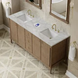 Kinnsden 72" Double Vanity, Weathered Oak w/ 3 CM Victorian Silver Silestone Top w/FreePower Wireless Charger