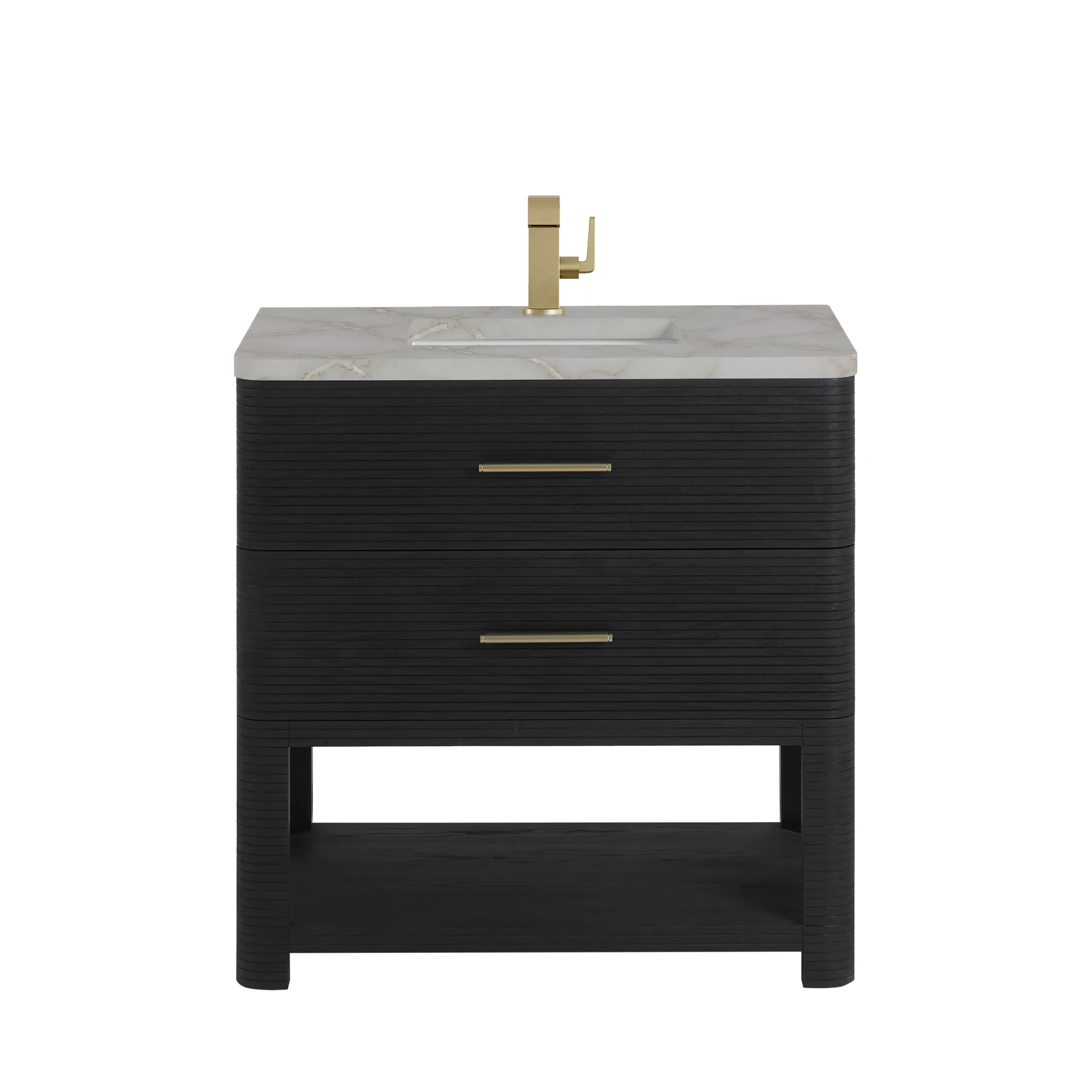 Lucian 36" Single Vanity, Carbon Oak w/ 3 CM Victorian Silver Silestone Top