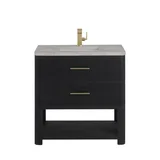 Lucian 36" Single Vanity, Carbon Oak w/ 3 CM Victorian Silver Silestone Top
