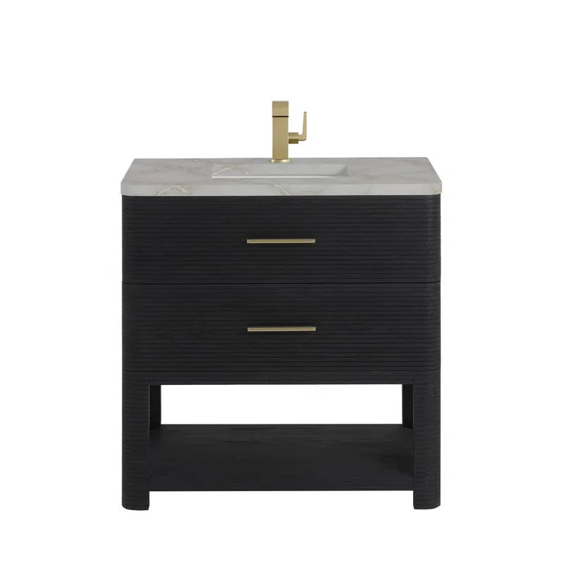 Lucian 36" Single Vanity, Carbon Oak w/ 3 CM Victorian Silver Silestone Top