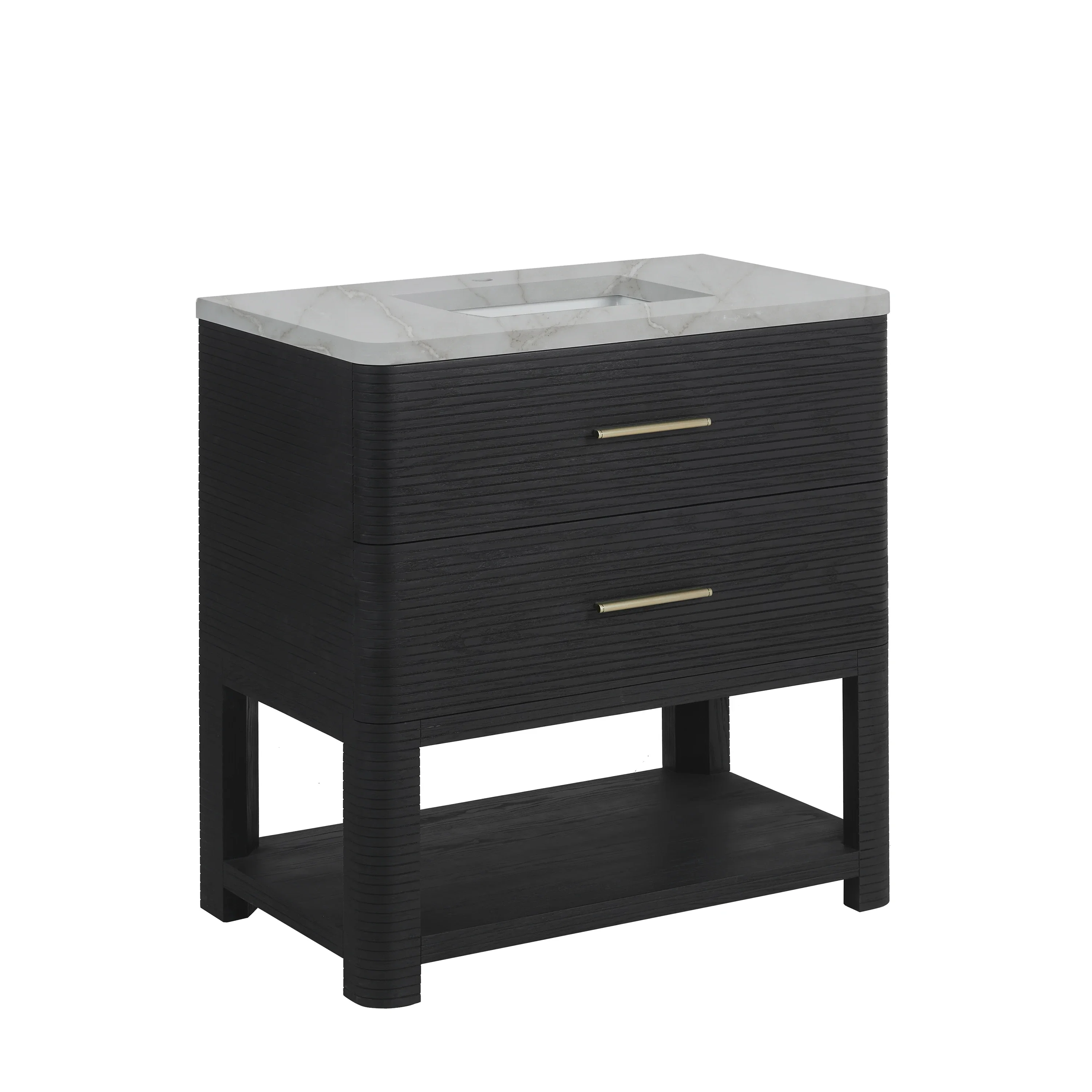 Lucian 36" Single Vanity, Carbon Oak w/ 3 CM Victorian Silver Silestone Top