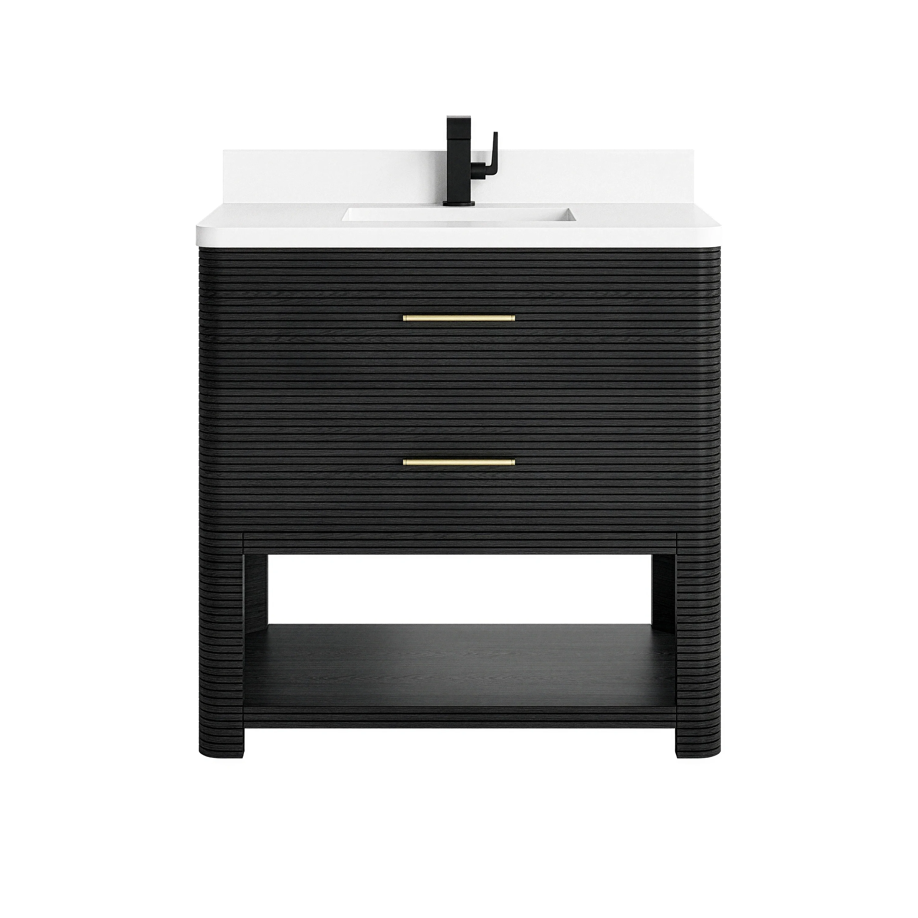 Lucian 36" Single Vanity, Carbon Oak w/ 3 CM White Zeus Silestone Top