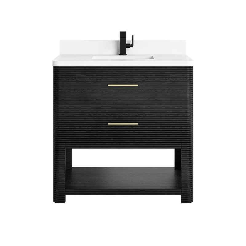 Lucian 36" Single Vanity, Carbon Oak w/ 3 CM White Zeus Silestone Top