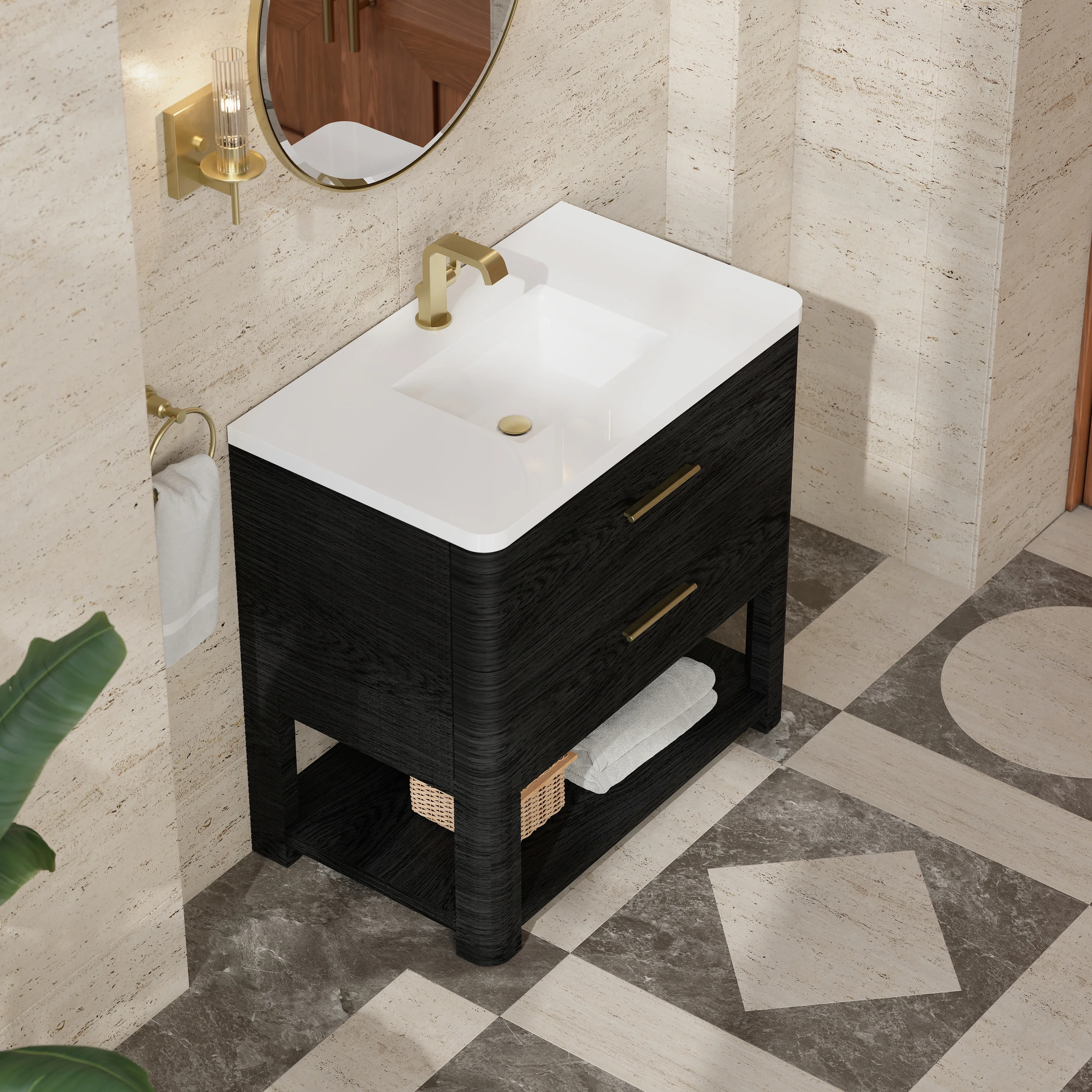 Lucian 36" Single Vanity, Carbon Oak w/ 3 CM White Zeus Silestone Top
